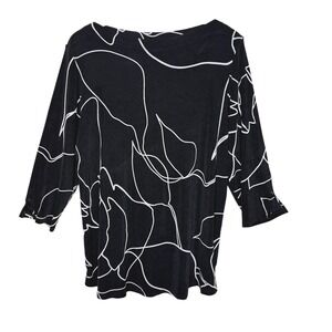 Chicos Travelers Black White Abstract Liquid Knit Tunic Top Size: XL